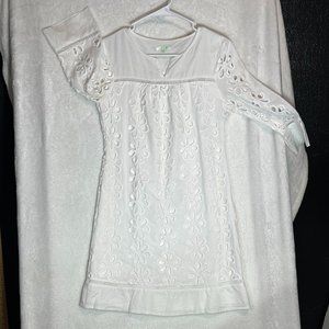 JADE  Tunic Caftan Shift White Lace 3/4 Sleeve dress Size S.